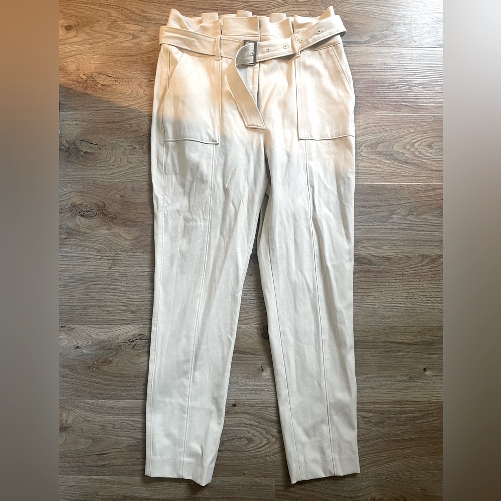 White House Black Market Light Khaki Bucket Belted Pants with Tapered Ankle